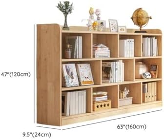 Unfinished Color Pine Book Rack 2/3/4-Tier Storage Solid Wood Cabinet, Pine Wood Storage Shelving Unit 8-Compartment Square Grid Cabinet Low Bookshelf Natural Finish 63" L x 9.4" W x 47.2" H