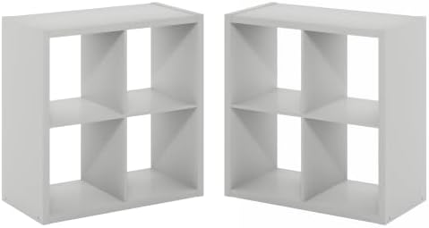 Furinno Cubicle Book Shelf Set of 2, 4-Cube Bookshelf, Light Grey