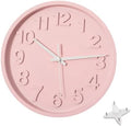 Clockswise 12-Inch Modern Minimalist Round Plastic Wall Clock Pink Dial with Bold Arabic Numerals Analog Display Step Movement Easy-to-Read Timepiece for Living Room Kitchen Office Bedroom Wall Decor