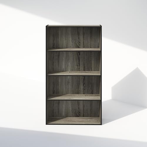 Furinno Simple Book Shelf, 4-Tier Bookshelf, Bookcase with Open Shelf, 9.4 x 23.6 x 41.7, for Living Room, Bedroom, Home Office, French Oak