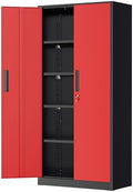 Greenvelly Metal Garage Storage Cabinet with Lock, 72" Metal Storage Cabinet with 2Doors and 4Adjustable Shelves, Steel Tool Cabinet for Home Office, School,Gym (Black&Red)