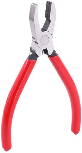 Professional Glass Breaking and Trimming Pliers, 6-Inch Stained Glass Grozer Tool with Red PVC Handle, Serrated Carbide Jaws for Glass, Tiles, Mosaic, Mirrors, Bottles