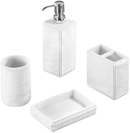 Nicole Miller - Accessory Set, 4-Piece Resin Tumbler, Toothbrush Holder, Soap Dish & Lotion Pump, Modern Bathroom Decor, Dorm Room Essentials (Zen Collection, White)