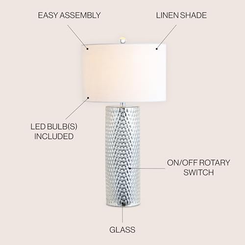 JONATHAN Y Isabella Table Lamp Studded Glass 30", Silver