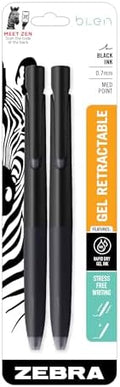 Zebra Pen bLen Black Retractable Gel Pen, Black Ink, 0.7mm, 2-Pack