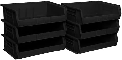 Akro-Mils 30255 AkroBins Plastic Storage Bins, 11"x16"x5", Black, 6-Pack