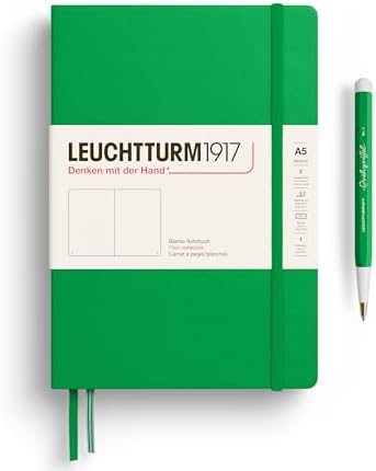 LEUCHTTURM1917 - Notebook Hardcover Medium A5-251 Numbered Pages for Writing and Journaling - Thinking Ahead (Plain Paper, Spring Leaf)