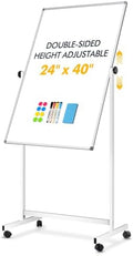 Rolling Whiteboard on Wheels 24"x40", Double-Sided Magnetic Dry Erase Board
