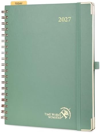 POPRUN 2027 Planner Daily Weekly and Monthly Calendar with Hourly Schedule, Monthly Tabs(Large Size 10'' x 8'' Wire-Bound Hard Cover) - Agenda 2027 (Jan.2027-Dec.2027) - Midnight Green