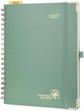 POPRUN 2027 Planner Daily Weekly and Monthly Calendar with Hourly Schedule, Monthly Tabs(Large Size 10'' x 8'' Wire-Bound Hard Cover) - Agenda 2027 (Jan.2027-Dec.2027) - Midnight Green