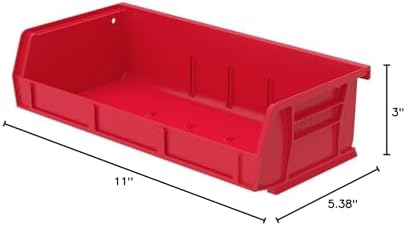 Akro-Mils 30232 AkroBins Plastic Storage Bins, 5"x11"x3", Red, 8-Pack