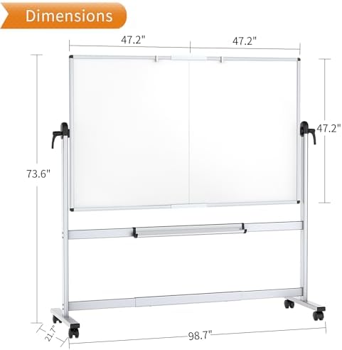 VIZ-PRO Rolling Whiteboard, 96" x 48" Mobile White Board with Stand