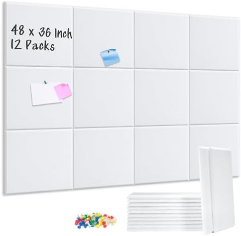DOLLAR BOSS Felt Cork Board Tiles 48" x 36" Bulletin Board, 12 Pcs White