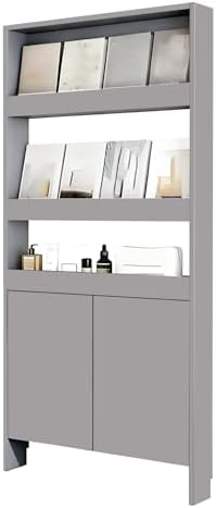 LINLIUA Behind the Door Bookshelf, 5 Shelf Behind Door Shelves with Storage, Space-Saving Wall Mount Narrow Bookcase Cabinet for Living Room Bedroom