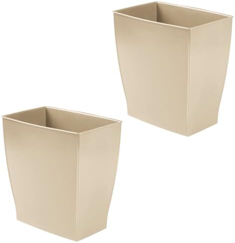 iDesign Small Plastic Bathroom Trash Can, Slim Rectangle, 2-Pack, Brown