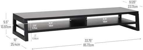 Mind Reader 2-Tier MDF Double Monitor Stand, Dual Screen Riser with Storage Shelf, 33.75 Inch Wide, 88 lb Capacity, Black