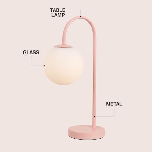 JONATHAN Y Arco 18.25" Pink Arched Metal Table Lamp with Globe Shade