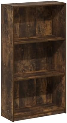 Furinno Basic 3-Tier Book Shelf with Open Shelves, Amber Pine