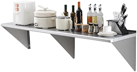 VEVOR 18" x 72" Stainless Steel Shelf, Wall Mounted Floating Shelving with Brackets, 500 lbs Load Capacity Commercial Shelves, Heavy Duty Storage Rack for Restaurant, Kitchen, Bar, Home, and Hotel