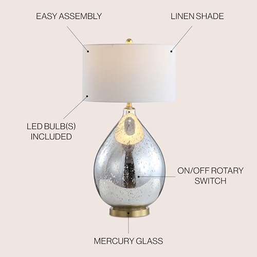 JONATHAN Y Sasha Glass Metal Teardrop Table Lamp 30.75", Mercury Silver