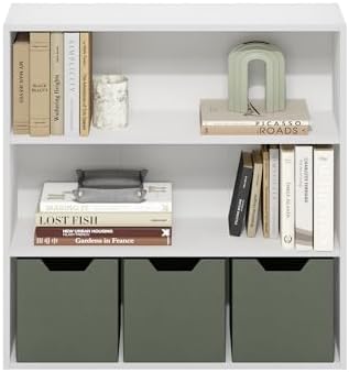 Furinno PASIR Book Shelf, 3-Tier Bookshelf with Open Storage Shelf, Standing Bookcase, 9.3 x 31.3 x 31.5, Easy Assembly, for Living Room, Bedroom, Home Office, White