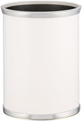 Kraftware Leatherette Wastebasket, 14", White with Brushed Chrome