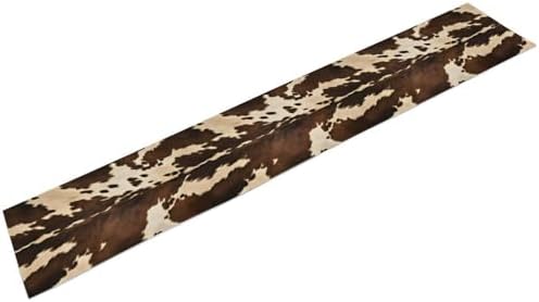 Cow Skin Print Table Runner, Western Rustic Cottage Country Farm Animal Fur Skin Pattern Black Cowhide Print Dinner Runner for Home Kitchen Dining Table Decoration 13"x108"