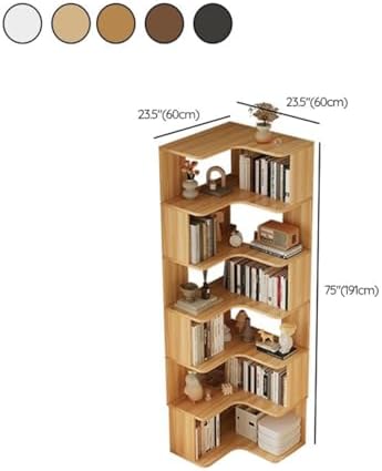 Vertical Wall Corner Shelf with Open Back 7-Shelf Wood Corner Bookshelf Floor Book Rack Multi-Layer Storage Shelf Against the Wall Bookcase Grey 24" L x 24" W x 75" H