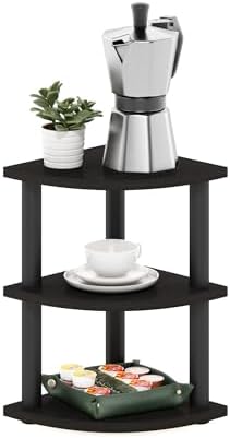 Furinno Turn-N-Tube Kitchen Countertop Organizer, 3-Tier Corner Countertop Organizer Shelf, Corner Shelf, for Kitchen, Pantry, Organizers and Storage, Espresso