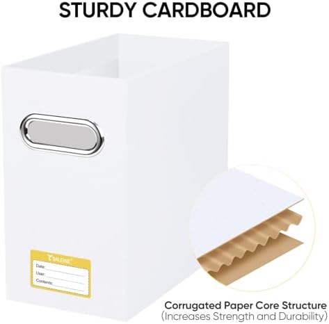 BALEINE 4PK File Organizer Box, Cardboard File Folder Organizer with Handle | Strong Corrugated Paper Core, Label Stickers for Identification, Hanging File Folder Organizer, Home Office Document Storage