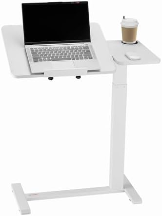 VEVOR Overbed Table, Mobile Bed Side Table with Flip Desktop and 4 Hidden Wheels, Height & Angle Adjustable Rolling Laptop Desk with Cup Holder, Portable Over Bed Desk for Home, Office, Study, White