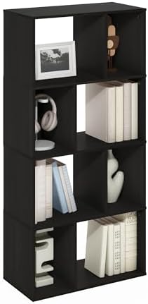 Furinno DALY Book Shelf, 8-Cube Bookshelf, Cube Storage Organizer Bookcase with Irregular Compartments, 11.7 x 23.6 x 49, for Living Room, Bedroom, Home Office, Espresso