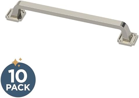 Franklin Brass 10 Pack Polished Nickel Cabinet Handles 6-5/16 inch (160mm) Kitchen Cabinet Handles and Drawer Pulls for Cupboards and Dressers |Notched Backplate