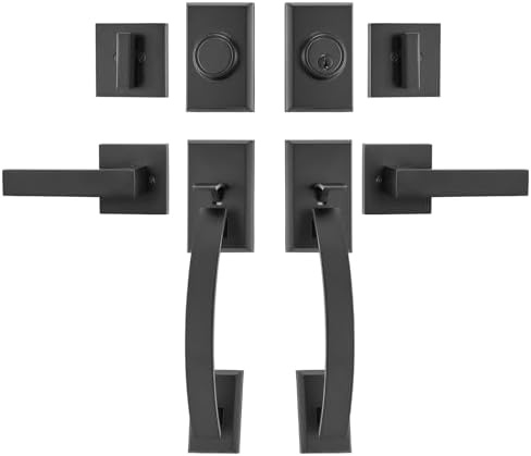 VEVOR Double Door Handle Set, Matte Black Arched Door Lever, Double Front Door Handle Set with Reversible Handle Lever, Heavy Duty Double Door Lock Set with Dummy, for Office Door or Front Door