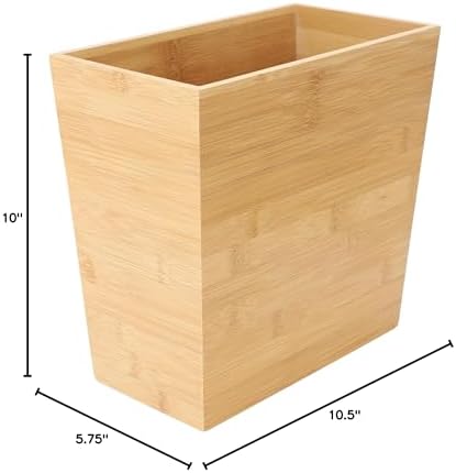 Elama 10.5 x 5.75 Inch Rectangle Bamboo Waste Basket, Bathroom Trash, Personal Trash Bin, Small Waste Bin