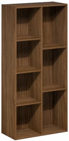 Furinno Luder 7-Cube Book Shelf, Bookshelf, Bookcase, Warm Walnut