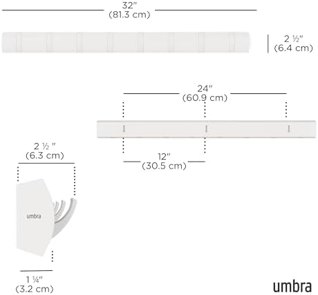 Umbra Flip Coat Rack, Wall Mount 8-Hook, Space Saving, White/Nickel