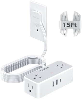 TESSAN Extension Cord 15 FT, Power Strip with 900J Surge Protection, Grey