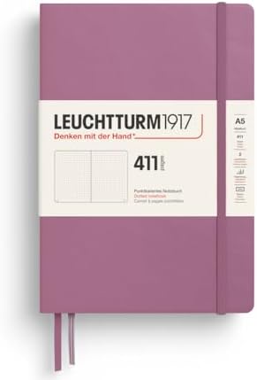 LEUCHTTURM1917 372922 Notebook 411 Medium (A5), Hardcover, 411 Numbered Pages, Dusty Rose, Dotted, More Thoughts, More Ideas, More Memories, More Pages