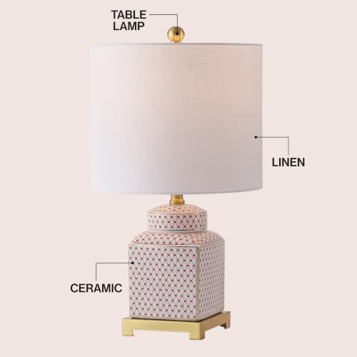 JONATHAN Y Cleo 21.5" Red & White Ceramic Table Lamp with Brass Base