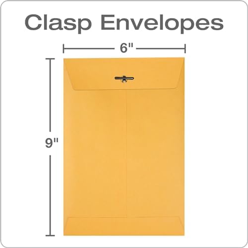 Quality Park 6 x 9 Clasp Envelopes, Clasp and Gummed Closures for Storing or Mailing, 28 lb Kraft Paper, 100 per Box (QUA37855)