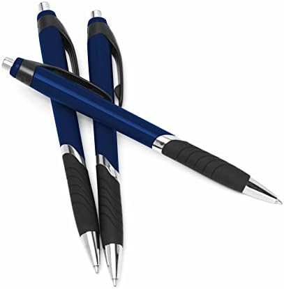 DISCOUNT PROMOS Ballpoint Pens With Rubber Grip - 10 pack - Black Ink Ball Point Pen with Soft Touch Plastic - Navy Blue
