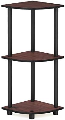 Furinno TURN-N-TUBE Corner Shelf, 3-Tier Corner Bookshelf, Display Storage Shelves with Open Shelves, for Organization and Storage, Living Room, Home Office, Garage, Dark Cherry