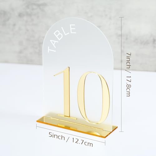 Frosted Arch Wedding Table Numbers 1-20, Gold Numbers and Stands