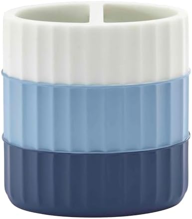 IZOD - Toothbrush Holder, Resin Countertop Bathroom Accessories, Dorm Room Essentials, Striped Bathroom Decor (Clubhouse Collection, Blue)