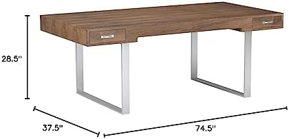 Modway Tinker Contemporary Modern Wood and Stainless Steel Office Desk With Two Drawers in Walnut