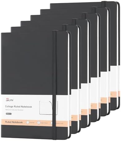SUIN 6 Pack A5 Hardcover Lined Journal Notebooks, 200 Pages, Black