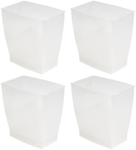 iDesign Small Plastic Bathroom Trash Can, Slim Rectangle, 4-Pack, Frost
