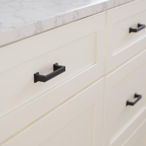 Franklin Brass 10 Pack Matte Black Cabinet Handles 3 inch (76mm) Kitchen Cabinet Handles and Drawer Pulls for Cupboards and Dressers | Recessed Square