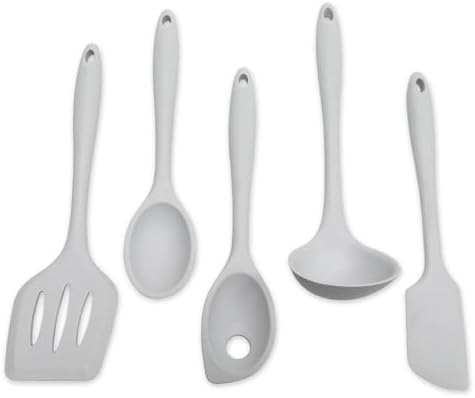 Chef Craft - Premium Silicone Kitchen Tools and Utensils Set, Non-Scratch, Withstands Temperatures up to 450°F, BPA-Free, 5 Piece Cooking Utensils Set, Gray